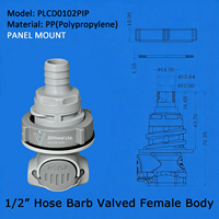 Raccord mâle ZDVseal 1/2" à raccord rapide pour tuyau, corps en PP, avec insert 3/8" et ressort de valve en acier inoxydable 316