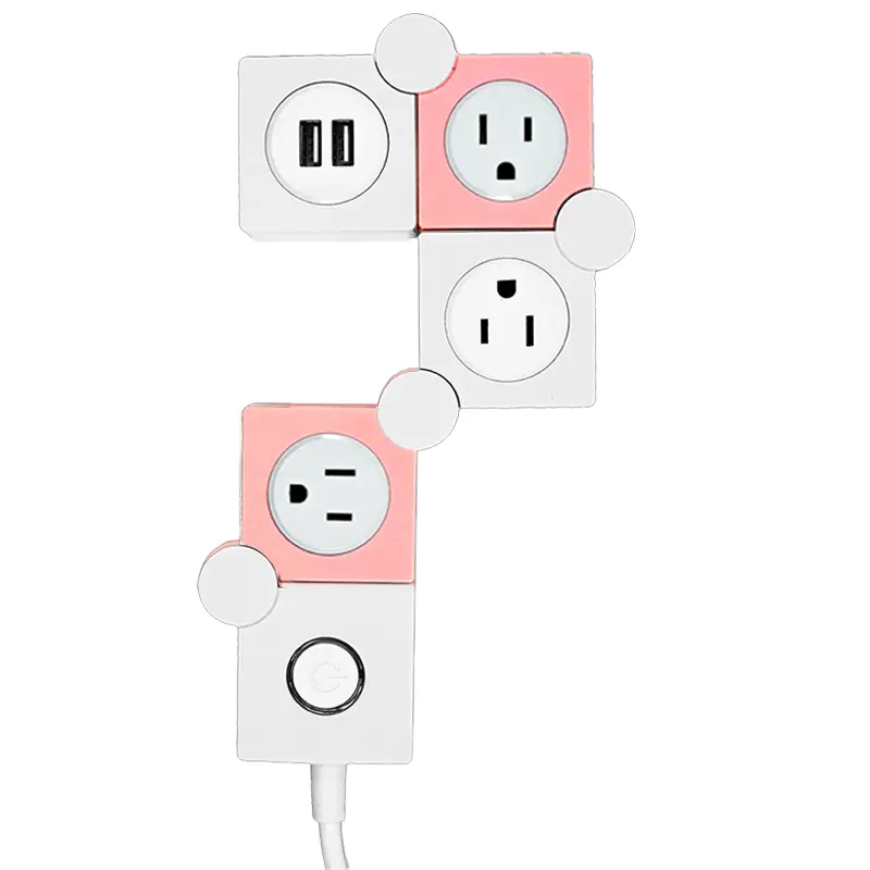 Tira do poder do curso com cores diferentes 2 USB portos EUA AU UE na tomada multi dobrável