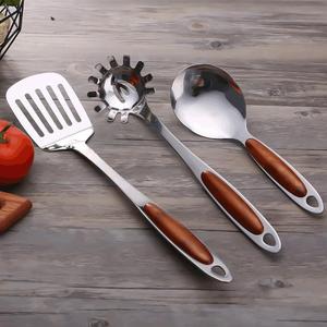 Creative 6-Piece Stainless Steel Kitchen Utensil Set With Wooden <b>Handles</b> For Cooking Stirring Serving And Straining - Product Image 3