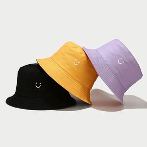 Wholesale Smile Face Unisex Cotton Custom 3D Embroidery Logo Reversible Bucket <b>Hat</b> <b>for</b> Casual Cycling - Product Image 2