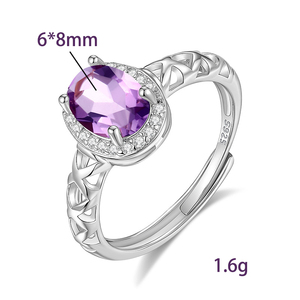 Anillos Ajustables de Plata 925 con 8 Halo y Piedra Natural Ovalada de 6*8mm, Joyería Minimalista para Mujer - Product Image 6