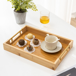 Plateau de service rectangulaire en bambou Youju avec poignée pour le thé et les pâtisseries, usage domestique - Product Image 1