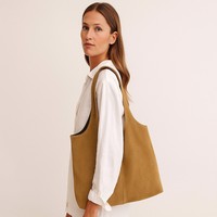 Tas Tote Kapasitas Besar Bahan Suede Dua Sisi Terbuka, Desain Artistik Tren Lintas Batas, Tas Selempang Kulit Kasual