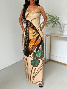 Vestidos europeos y americanos, novedad de verano 2026, falda con tirantes, estampado de mariposas, falda de una pieza - Product Image 5