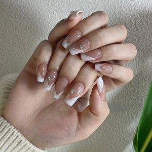10 pièces de faux ongles en forme de cercueil français, faits à la main, taille moyenne, été 2024, nouveaux, simples, pour femmes, articles à la mode, vente en gros - Product Image 1