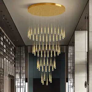 Moderne lange Treppe Kronleuchter große Gold LED Luxus Kristall leuchten für Wohnzimmer Indoor Villa Küchen insel Draht Hängelampen
