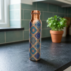 Bouteille d'eau en cuivre à motif bohème, thermos de voyage portable avec couvercle - Product Image 4
