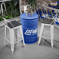 Ensemble de table de bar en fût d'acier industriel moderne avec tabourets durables, mobilier en métal bleu pour hôtel et café, utilisation en extérieur