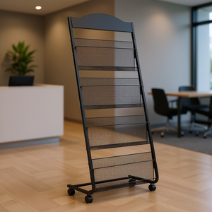 Espositore per brochure a 4 livelli, resistente, in metallo, da terra, con ruote, per uso commerciale e ufficio. - Product Image 2