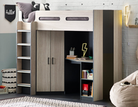 Lit superposé en bois moderne, confortable et durable pour la chambre d'enfant avec armoire et bureau, utilisation hôtelière