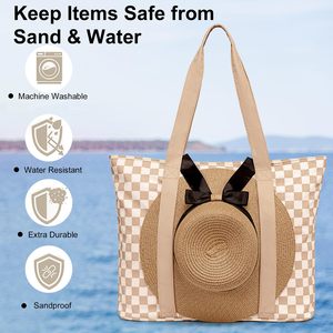 Xách Tay Vải Bãi Biển Totes Với Mũ Mặt Trời Cho Phụ Nữ Không Thấm Nước <span class=keywords><strong>Packable</strong></span> Bãi Biển <span class=keywords><strong>Tote</strong></span> Của Phụ Nữ Hat Và <span class=keywords><strong>Tote</strong></span> Bộ Quà Tặng - Product Image 3