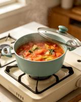 Pot à soupe binaural en aluminium de 28cm avec couvercle en verre revêtement céramique antiadhésif