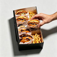 Caja de Cartón para Ketchup con Tapa Lateral Abatible, Estilo Americano Minimalista, Negra, Desechable, Personalizada de Fábrica, para Hamburguesas y Pollo Frito