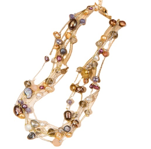 Women Fashion Pearl Glass Stone Handmade Multi-strand Necklace Luxury Chunky Stone Necklace Garment Necklace Costume Jewelry