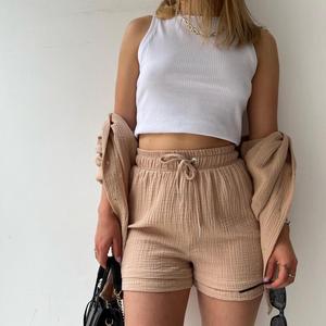 Conjunto de Dos Piezas para Mujer 2026, Blusa de Crepé con Botones, Cuello Arrugado, Mangas Largas, Pantalones Cortos de Cintura Alta con Cordón, <span class=keywords><strong>Talla</strong></span> <span class=keywords><strong>Grande</strong></span> - Product Image 3