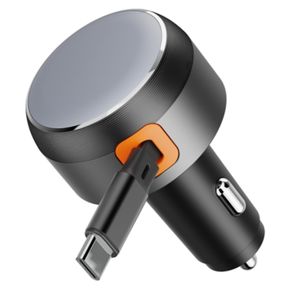 Cargador de coche retráctil metálico de 60w con logo OEM, doble puerto, carga rápida de 30W, USB tipo C, para iPhone y todos los teléfonos Android. - Product Image 1