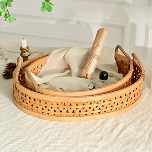 Plateaux de service ovales en bambou naturel et rotin tressé pour la décoration de la maison de style farmhouse - Product Image 2