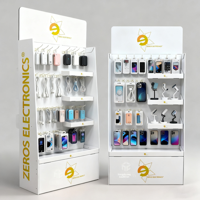 Wholesale Custom Electronic Display Rack Manufacturer's Multi-Layer Floor-Standing Paper Hook Rack for Supermarket Promotions