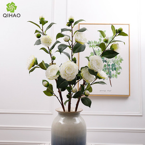 QIHAO Artificial Camellia <b>Flowers</b> Silk High Simulation Wedding Home Decor Bouquet - Product Image 4