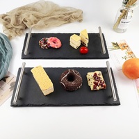 Plateau en ardoise 40x20cm avec poignée métallique, motif dessin animé, contemporain, écologique, durable pour sushis, fromages, apéritifs, buffets, dîners
