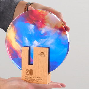 Medaglia trofeo con base in legno di cristallo personalizzato di alta qualità premio per <span class=keywords><strong>la</strong></span> fiera sportiva menzione d'onore trofeo UV stampa a colori - Product Image 6