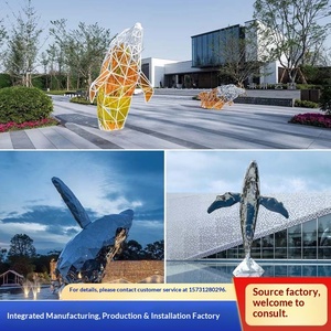 Sculpture de baleine moderne personnalisée en acier inoxydable Hebei, ajourée et lumineuse, grande pièce décorative pour extérieur - Product Image 3
