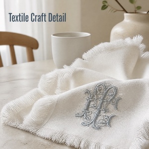 Serviette en coton carrée personnalisée avec monogramme brodé et bordure à franges pour la décoration de table - Product Image 3