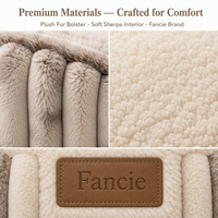 Lit de luxe pour animaux de compagnie Fancie en gros, ovale, en mousse orthopédique alvéolée, avec coussin de soutien en peluche, housse imperméable et patch en cuir, tailles S M L XL, OEM