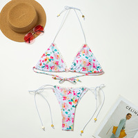 Maillot de bain bikini femme 2026 style européen et américain, imprimé, tressé, à corsage séparé, à dentelle, haute élasticité, transfrontalier