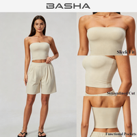 BASHAsports Ensemble 2 pièces pour femme : Haut bustier et short plissé taille haute, tenue de sport décontractée pour la gym, le fitness et le quotidien