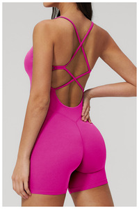 Traje de <span class=keywords><strong>yoga</strong></span> de una pieza para mujer, sin espalda, con tiras cruzadas, efecto levanta glúteos, de alta elasticidad, para deporte, venta al por mayor - Product Image 3