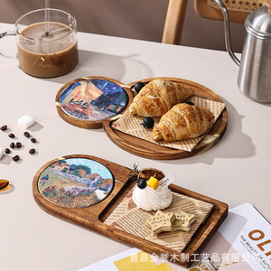 Japanese Style Wooden <b>Tray</b> Acacia Wood Heat Resistant Serving <b>Tray</b> For Coffee <b>Tea</b> Snacks Bread Hotel Use - Product Image 2