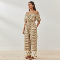 Combinaison à épaules dénudées à imprimé géométrique personnalisé pour femmes, pantalon en coton pour femmes