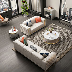 Ensemble de canapés en cuir de luxe léger de style italien pour petits appartements post-moderne avec attache pour salon - Product Image 2