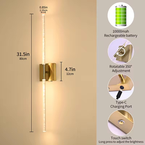 Juego de 2 apliques de pared recargables clásicos Jpungsun, luces de pared inalámbricas con pilas para dormitorio, lámparas de pared modernas - Product Image 4