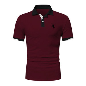 Wholesale Customizable 100% Cotton Fashionable Contrast Color Embossed Pilling Resistant Men's Business Short Sleeve Polo Shirt