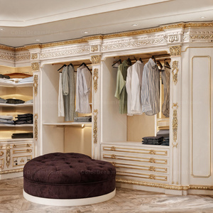 Armario de Madera Maciza de Lujo con Tallados Dorados Estilo <span class=keywords><strong>Imperio</strong></span> Francés, Armario Clásico con Columnas para Dormitorio, Mueble de Guardarropa - Product Image 4