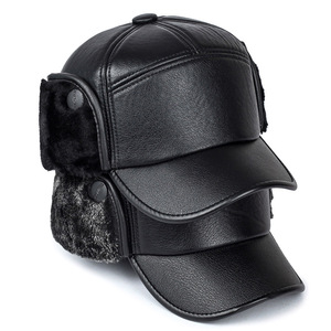 Men's Winter PU Baseball Cap Warm Ear Flaps Waterproof Suede Hat For Seniors And Fathers - Product Image 4