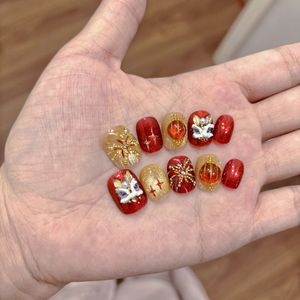 <span class=keywords><strong>Uñas</strong></span> Postizas Hechas a Mano con Diseño de Ojos de Gato y Efecto Fuegos Artificiales de Alta Gama, Color Rojo <span class=keywords><strong>Vino</strong></span> - Product Image 4