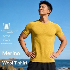 Maglietta a Maniche Corte in Lana Merino Personalizzata per <span class=keywords><strong>Uomo</strong></span>, Traspirante e ad Asciugatura Rapida, per Escursionismo e Attività all'Aperto - Product Image 1