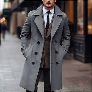 Personalización Otoño Invierno Color sólido Moda casual Doble botonadura Largo <span class=keywords><strong>Caqui</strong></span> Negro Gris Abrigo de <span class=keywords><strong>hombre</strong></span> <span class=keywords><strong>Parka</strong></span> - Product Image 5