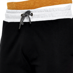 Men's <b>Black</b> 100% Cotton Eco-Friendly Mid Waist Bermuda Shorts with Gray Hem Drawstring Casual Sportswear - Product Image 5