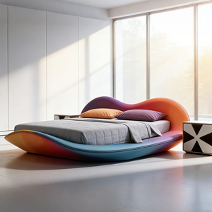 Lit moderne unique de designer, forme organique, rembourrage <span class=keywords><strong>en</strong></span> tissu, luxe, dégradé de couleurs, meubles de chambre à coucher, maison, détente, doux et confortable - Product Image 6