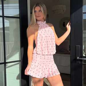 Vestido ajustado con cuello halter y estampado de lunares, cintura alta, sin espalda, transpirable, informal, estilo streetwear, para cóctel - Product Image 1