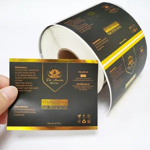Étanche personnalisé rouleau Logo luxe emballage bouteille en relief feuille d'or étiquettes biodégradables autocollants impression pour nourriture cosmétique