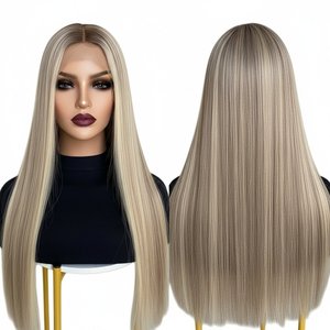 Peluca de Cabello Humano Virgen Europeo Rubio con Reflejos Blancos para Mujer, Doble Capa de Cutícula Alineada, Encaje HD - Product Image 1