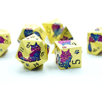 Ensemble de dés en métal doré polyédrique Dnd 16 mm D6 dés personnalisés avec un design de chat bleu et violet, couleurs assorties, jeux de table Dnd Rpg
