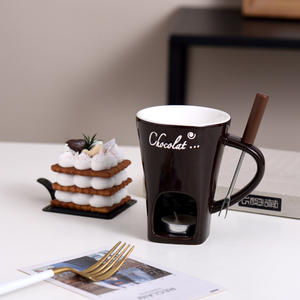 Ensemble <span class=keywords><strong>de</strong></span> tasses à <span class=keywords><strong>fondue</strong></span> en céramique pour les soirées romantiques - Tasse à chocolat fondant avec fourchettes, compatible lave-vaisselle et micro-ondes, écologique - Product Image 4