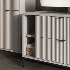 Vente directe d'usine, meuble-lavabo de salle de bain gris avec miroir LED - Product Image 2