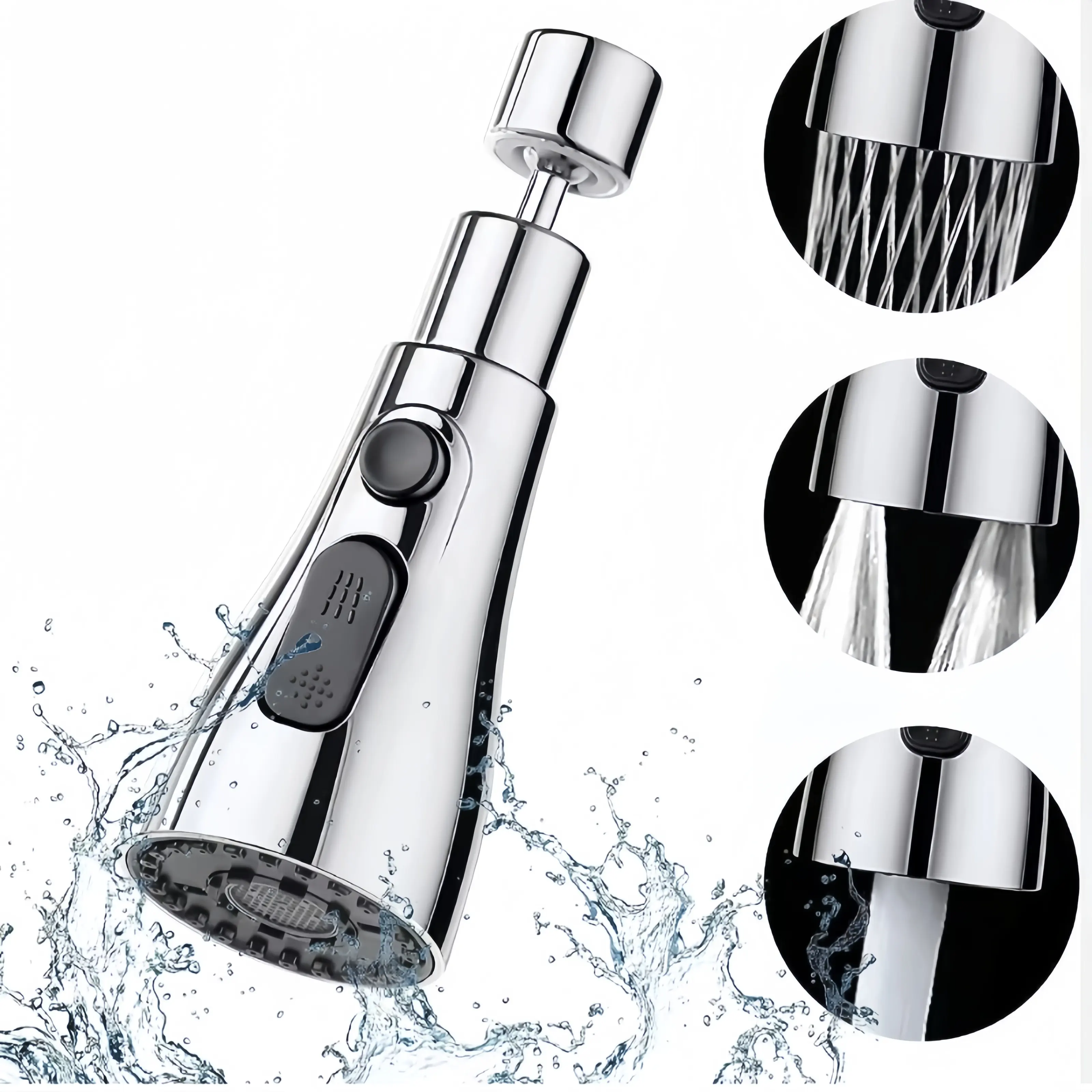 Kitchen Tap Spray Head 360 Degree Swivel Spout, Sink Tap Spray Attachment Head with 3 Function Spray Modes, Kitchen Faucet Head
